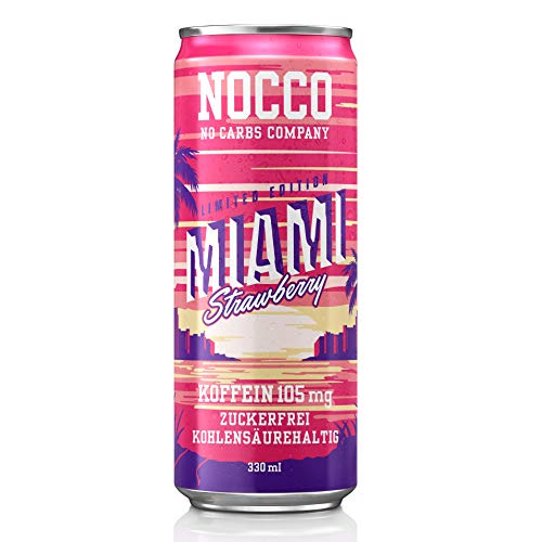 NOCCO BCAA DRINK - Miami Strawberry 330 ml - BCAA - 105 mg Koffein - Energy Drink - Erdbeere - Verschiedene Mengen (20 Dosen / 2,34 EUR je Dose)