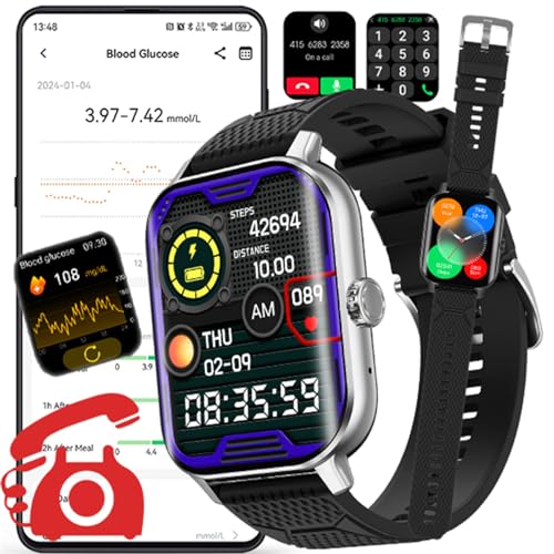 Fohatu W11 𝐁𝐥𝐮𝐭𝐳𝐮𝐜𝐤𝐞𝐫𝐆𝐥𝐮𝐜𝐨𝐬𝐞 Smartwatch Fitness-Tracker,Fitnessuhr Mit Smartwatch Mit Bluetooth -Anruf,𝐃𝐢𝐚𝐛𝐞𝐭𝐞𝐬 Smart Fitness Tracker Pulsschlag Blutdruck Schlafmonitor,A