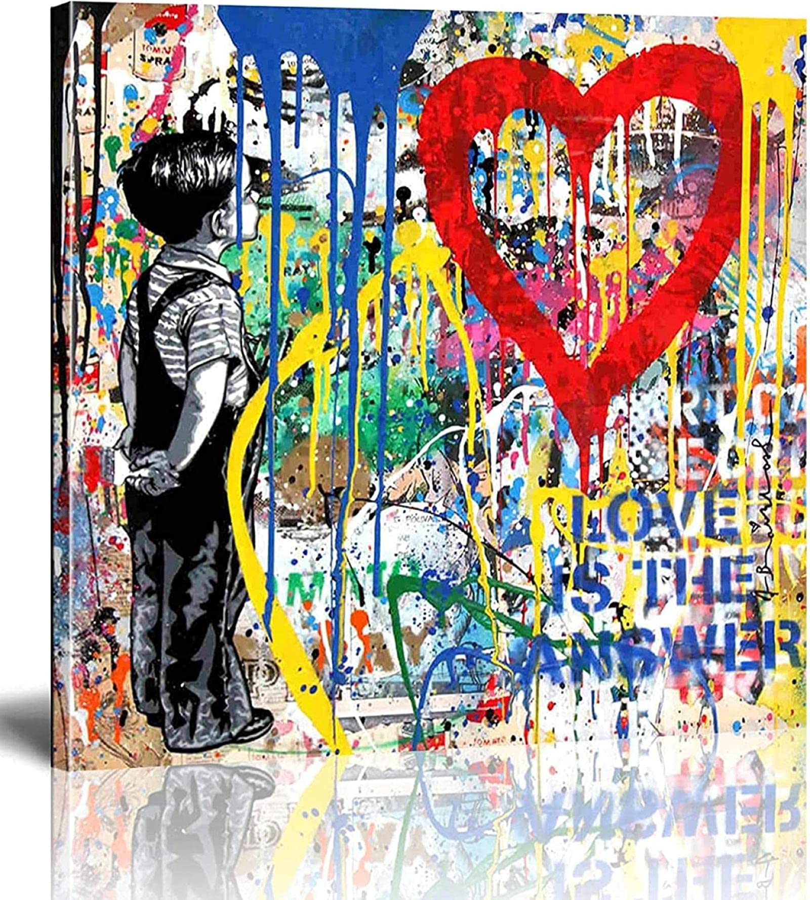 Banksy Bilder Leinwand-Liebe ist die Antwort- Straße Graffiti-Kunst Leinwandbilder sind Druck auf Leinwand-Wand-Kunstdruck-Wohnzimmer-Wand-Dekor 20x20cm/8x8inch