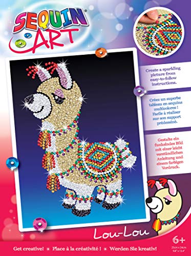 MAMMUT 8011801 - Sequin Art Paillettenbild Lama, Steckbild, Komplettset mit Styropor-Rahmen, Bildvorlage, Pailletten, Steckstiften, Anleitung, Bastelset für Kinder ab 6 Jahre