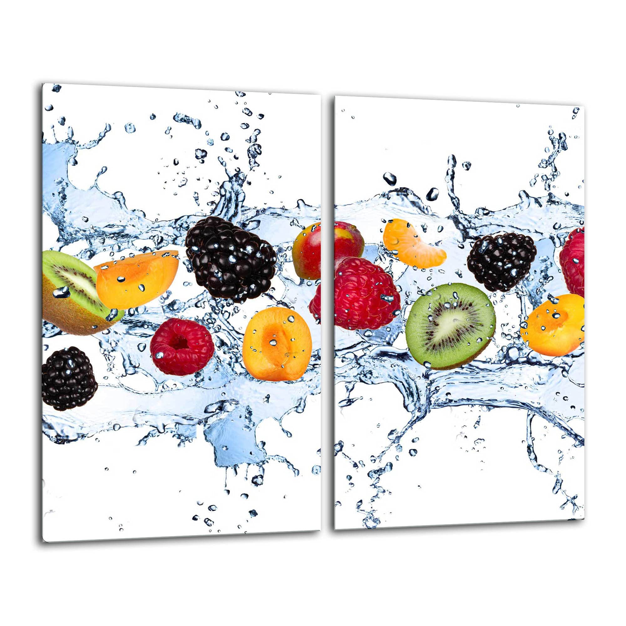 Gsmarkt | Herdabdeckplatten Schneidebrett Spritzschutz Set 2x30x52 | Bild auf Glas | Sicherheitsglas Gehärtetes Glas Bild | Motiv Früchte