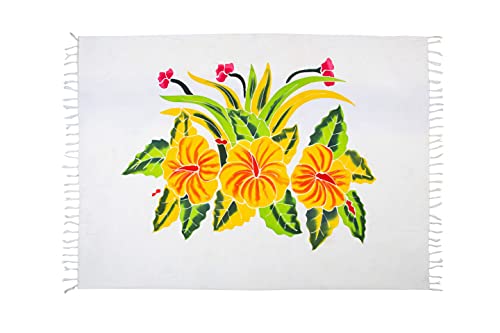 Ciffre Sarong Pareo Wickelrock Strandtuch Tuch Wickeltuch Handtuch + Schnalle Blume weiß