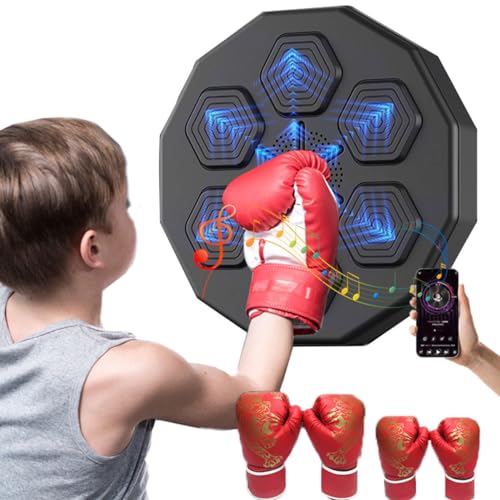 SATSAT IntelligenteMusic Boxing Machine, Boxmaschine Mit Musik, Wandmontierte Boxmaschine mit LED-Licht, Bluetooth-Verbindung, mit 2 Paar Boxhandschuhen für Erwachsene und Kinder, Indoor-Spiel