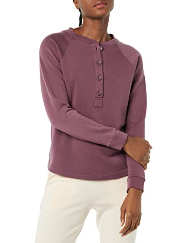 Amazon Aware Damen Henley-Sweatshirt aus Fleece mit Langen Ärmeln, Dunkeltraube, M