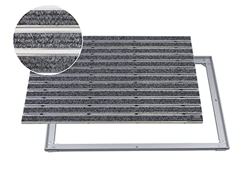 EMCO Eingangsmatte DIPLOMAT Rips hellgrau 22mm + ALU Rahmen Fußmatte Schmutzfangmatte Fußabtreter Antirutschmatte, Größe:1000 x 600 mm