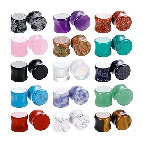 CBLdf 15 Pairs Ohr Tunnels Plugs （6-16mm） Natural Mixed Stone Plug Tunnels Ohr Gauges Expanders For Punk Hip-hop Piercing Body Jewelry (Size : 8mm)