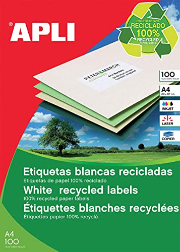 Apli 12065 – Recycling 100 Blatt Karton mit vielseitigen Etiketten, 105 x 37 mm, Stück: 1
