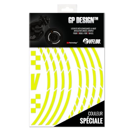 VFLUO GP Design, Motorroller retroreflektierendes Felgenband-Kit (1 Rad), 3M Technology, Band normaler Breite: 7mm, Fluoreszierendes Gelb
