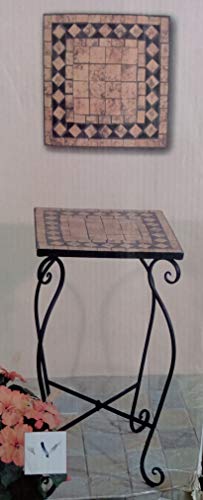 TLW direkt Marokkanischer Mosaik-Tisch terrakotta Tischplatte aus Steinzeug mit geschwungenem Metallgestell ca. 35x35x60cm