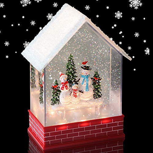 Eldnacele Musik-Schneekugel-Haus mit Timer, beleuchtet, USB/batteriebetrieben, wirbelndes Wasser, glitzernde Leuchte, Weihnachts-Schneekugel-Haus, Feiertags-/Weihnachtsdekoration - Schneemann