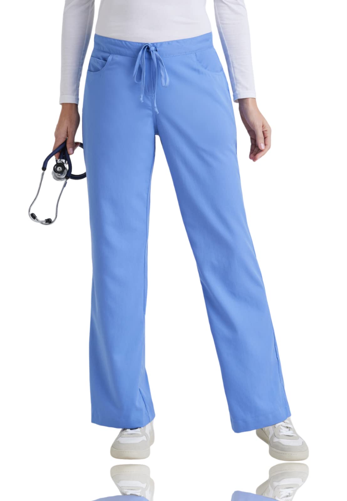 BARCO Grey's Anatomy Scrubs Riley OP-Hose für Damen, elastischer Taillenbund, mittelhohe Taille, ausgestelltes Bein, Damen-OP-Hose, himmelblau, Large Hoch