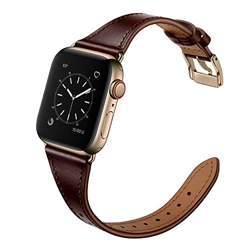 Arktis Lederarmband für Frauen kompatibel mit Apple Watch (Apple Watch Ultra 49 mm) (Series 7 8 45 mm) (Series SE 6 5 4 44 mm) (Series 3 2 1 42 mm) [Echtes Leder] mit Edelstahlschließe - Kastanie