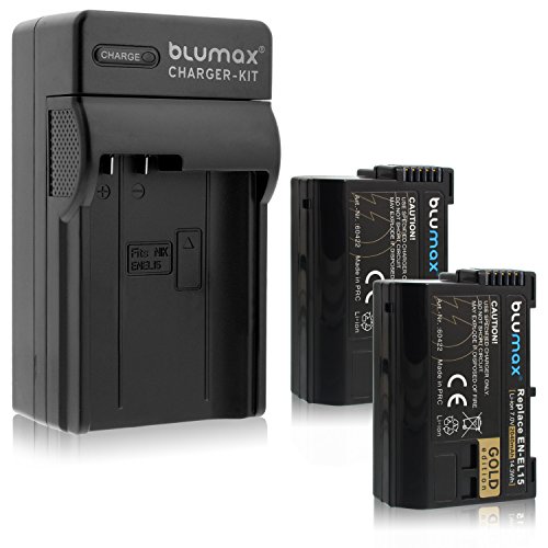 Blumax 2X Gold Edition EN-EL15 2040mAh + Ladegerät EN-EL15 | passend zu D7000 D7100 D7200 D500 D600 D610 D750 D800 D810 Nikon 1 V1