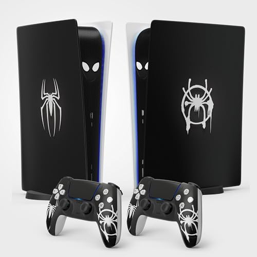 PS5 Spider Sticker, Aufkleber für Playstation 5, Konsole und Controller, Standard Edition Digital, Spider Skin Schwarz (2 Controller)