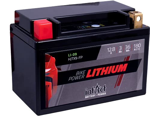 intAct Bike-Power Lithium LI-09 | HJTX9-FP | 12,8 V 3 Ah 36 Wh | 180 A (CCA) | Hochwertige Lithium-Motorradbatterie mit intelligentem Batteriemanagement und bis zu 75% Gewichtseinsparung