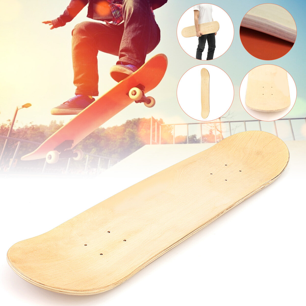 Blankes doppelt gewölbtes konkaves Deck aus naturbelassenem Holz für DIY-Skateboard