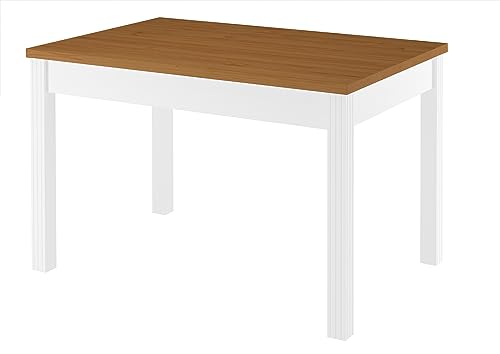 Erst-Holz® Zweifarbiger Tisch 80x120 Esstisch Tischplatte Eichefarben weiße Beine Massivholz 90.70-51CE