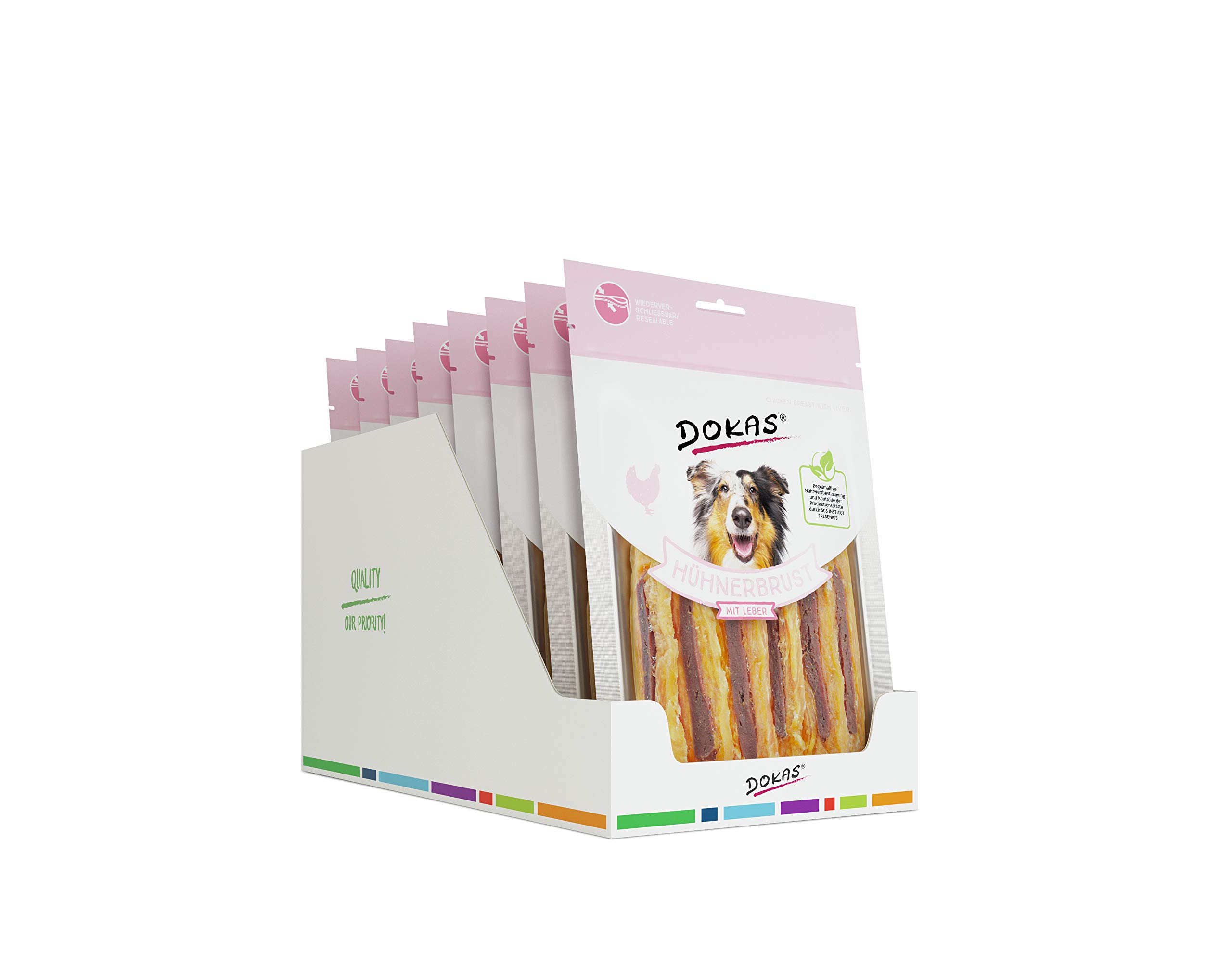 DOKAS Getreidefreier Premium Snack mit Hühnerbrust für Hunde – Ideal für zwischendurch, 8er Pack (8x220 g)