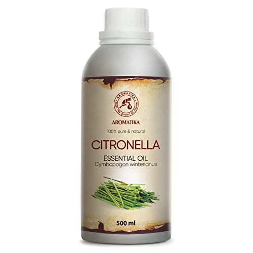 Citronellaöl 500ml - Naturreines Zitronella Öl - Cymbopogon Winterianus - Aromatherapie Öl für Diffusers und Duftlampen - Erfrischendes Citronella Öl für Seifen und Duftkerzen - Glasflasche