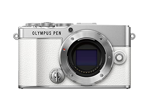 Olympus Pen E-P7 Micro-Four-Thirds-Systemkamera, 20-MP-Sensor, 5-Achsen-Bildstabilisation, neigbarer und hochauflösender LCD-Bildschirm, 4K-Video, Wi-Fi, Farb- und Monochromprofilsteuerung, weiß