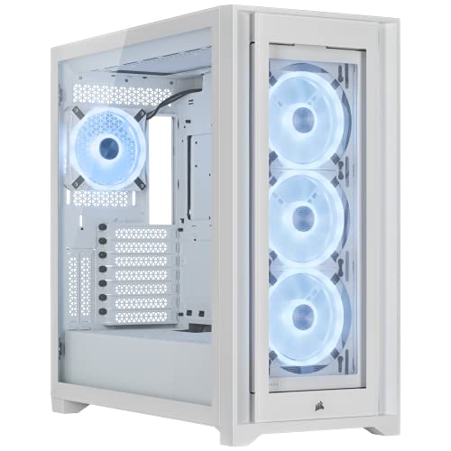 Corsair iCUE 5000X RGB QL-Edition Mid-Tower-Gehäuse - True White (Vier CORSAIR QL120 RGB-Lüfter, CORSAIR iCUE Lighting Node CORE inbegriffen, Unkomplizierte Kabelführung, Insgesamt 136 RGB-LEDs) Weiß