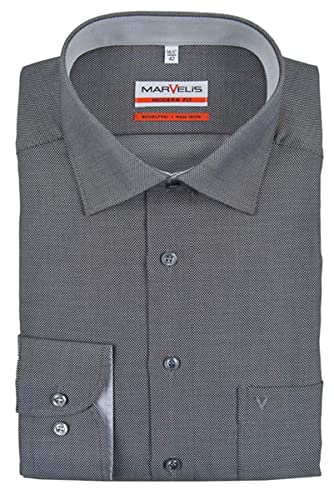 MARVELIS Modern Fit Hemd Langarm mit Brusttasche Struktur schwarz Größe 44
