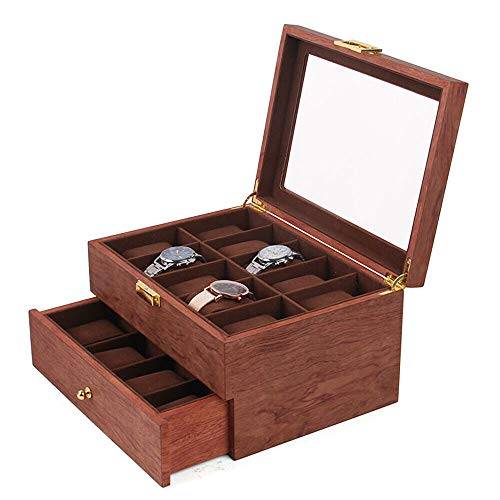 Kaibrite 20 Fächer Uhrenbox, Uhren Uhrenaufbewahrungsbox Organizer Uhrenkasten Rot Holz Schmuckschatulle Verschließbare Uhrenbox für Herrn Dame Freund Freundin