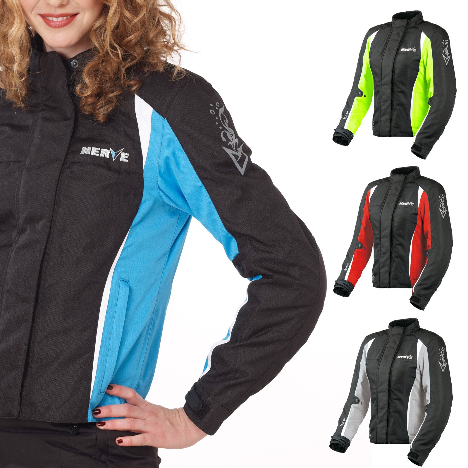Nerve Shop Motorradjacke -Unique- Motorrad Damen Wasserdicht Jacke mit Protektoren Sommer Winter Textil Frauen - schwarz-blau - 46