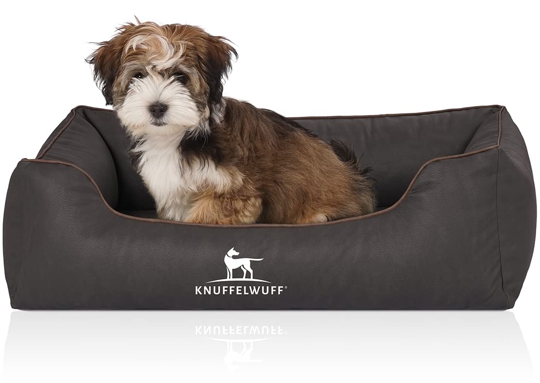Knuffelwuff Orthopädisches Hundebett Rockland aus Kunstleder M-L 85 x 63cm Schwarz