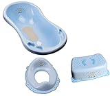 Maltex Baby Badeset Badewanne mit Abflussschlauch Schemel Toilettentrainer Töpfchen blau