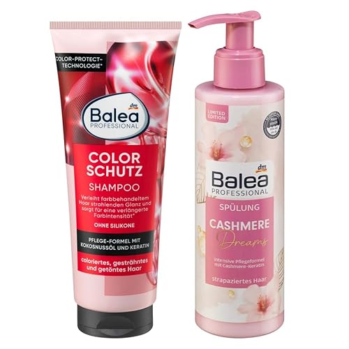 Balea Professional 2er-Set Haarpflege: Shampoo COLOR SCHUTZ mit Keratin für coloriertes, gesträhntes & getöntes Haar, ohne Silikone (250 ml) + Shampoo CASHMERE DREAMS intensive Pflege (250 ml), 500 ml