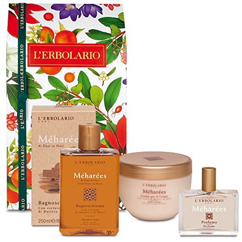 L' Erbolario - Geschenkbox MEHAREES Body - in Originalverpackung - Duschgel 250 ml, Duft 50 ml, Körpercreme 300 ml + gratis Florinda Pflanzenseife 50 g