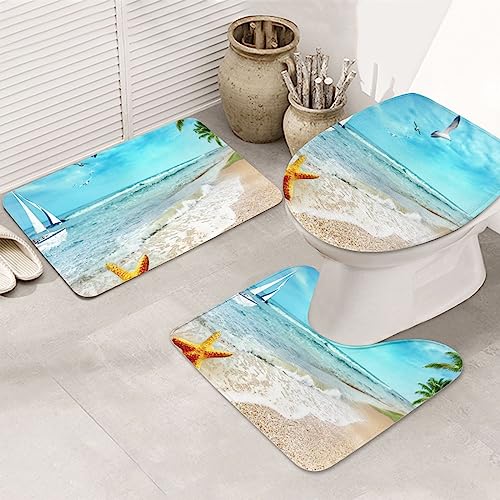 ROOZEE Sea Beach Seestern Flanell Anti-Rutsch-Badematten Set - Dekorative Badematten Set 3-teilig