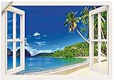 ARTland Wandbild selbstklebend Vinylfolie 70x50 cm Fensterblick Karibik Südsee Strand Meer Insel Palmen Meerblick S9IB