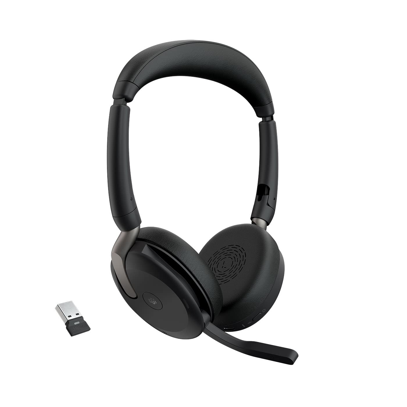 Jabra Evolve2 65 Flex - Stereo-Bluetooth-Headset mit Wireless-Charging-Pad, geräuschunterdrückender Jabra ClearVoice Technologie und hybrider ANC - mit führenden UC-Plattformen kompatibel - Schwarz