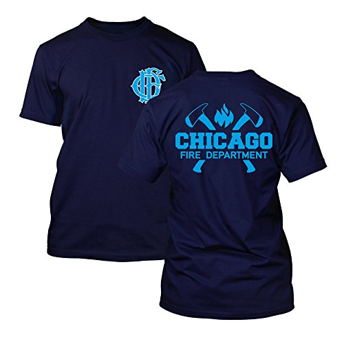 Chicago Fire Dept. - T-Shirt mit Axt-Logo und Schriftzug (Blue Edition) (XXL)