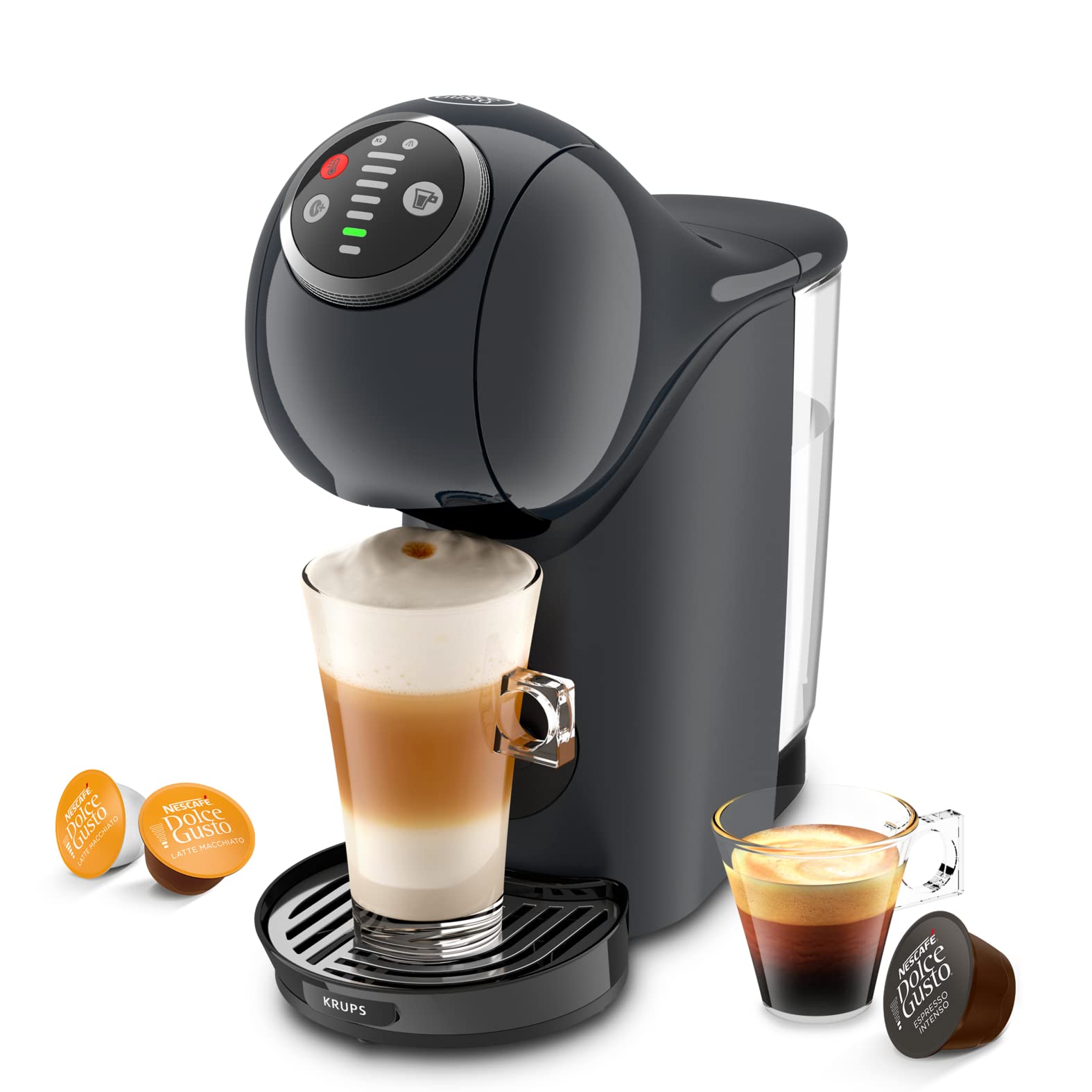 Krups KP340B NESCAFÉ Dolce Gusto Genio S Plus Kapselmaschine | Espresso Boost | Temperaturauswahl | Heiß- & Kaltgetränke |15 bar Pumpendruck | 0,8l Wassertank | 1500 Watt | Farbe Cosmic Grey