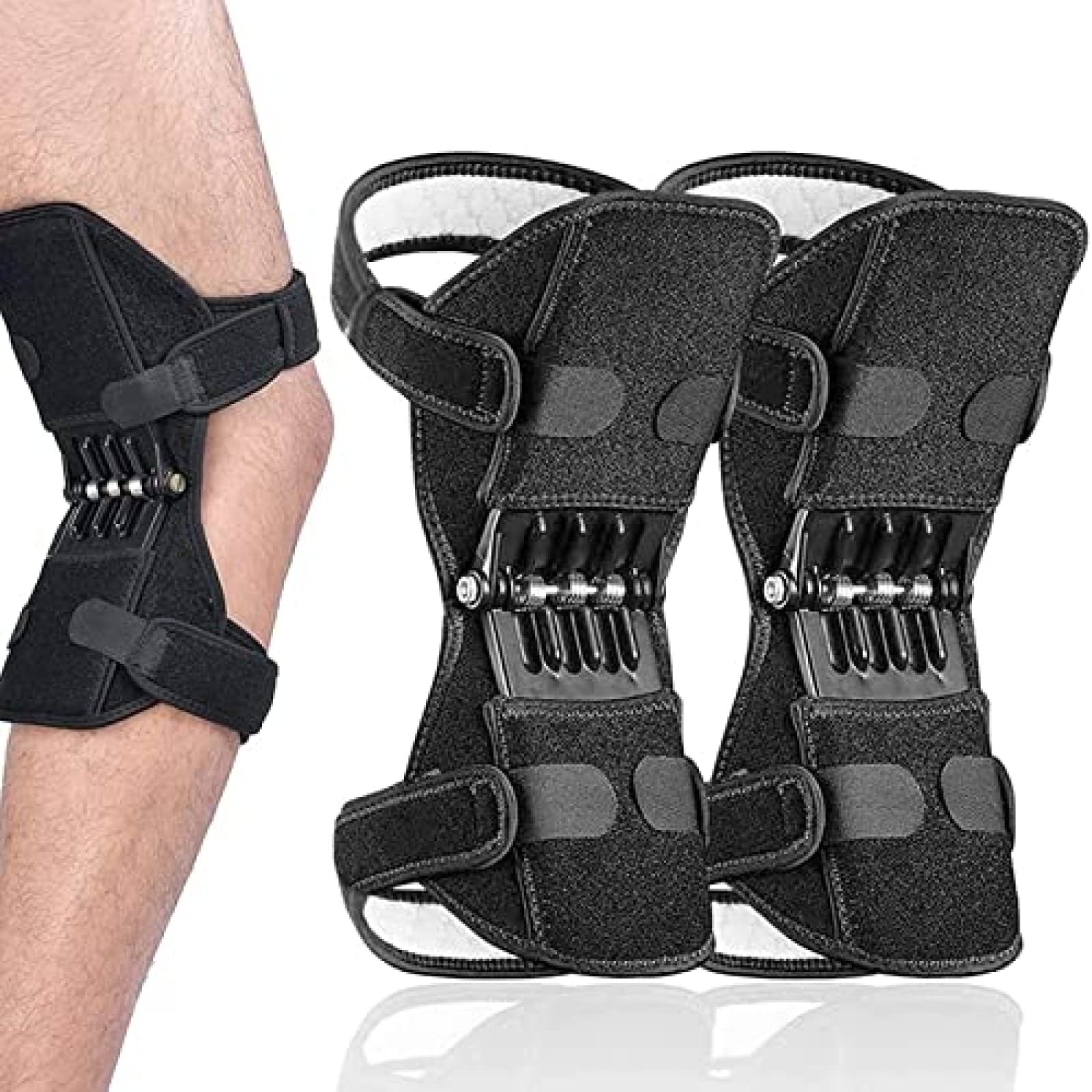 GaoGaoBei Knee Brace Power 2 Packs Knee Brace Joint Support, Power Knee Stabilizer Pads, Protective Gear Booster with Powerful Springs for Men/Women Weak Legs,Super, Einheitsgröße