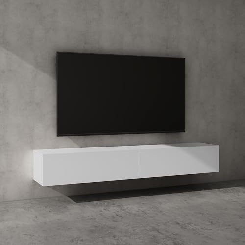 doporro® TV Lowboard TV-Schrank Fernsehschrank Holz 200 cm in matt Weiß Hängend oder Stehend Fernsehtisch, TV-Regal für Fernseher Fernsehschrank02