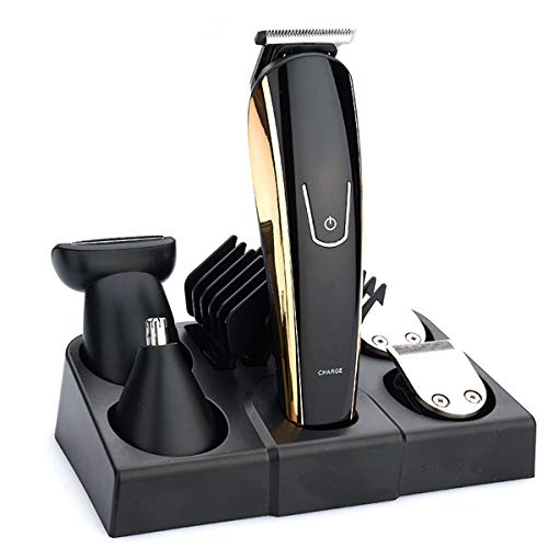 iFCOW Elektrischer Haarschneider, 5-in-1 Elektrischer Trimmer-Kit USB wiederaufladbar Haar Bart Nase Haar Trimmer Rasierer Set mit Aufbewahrungsbasis