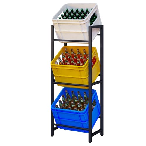 eSituro Getränkekistenregal 3 Ebenen, für 3 Kisten, Getränkeregal stabil platzsparend, Kistenregal aus Metall, Getränkekistenhalter, mit Fußpads Neigungswinkel, rostfrei, Schwarz