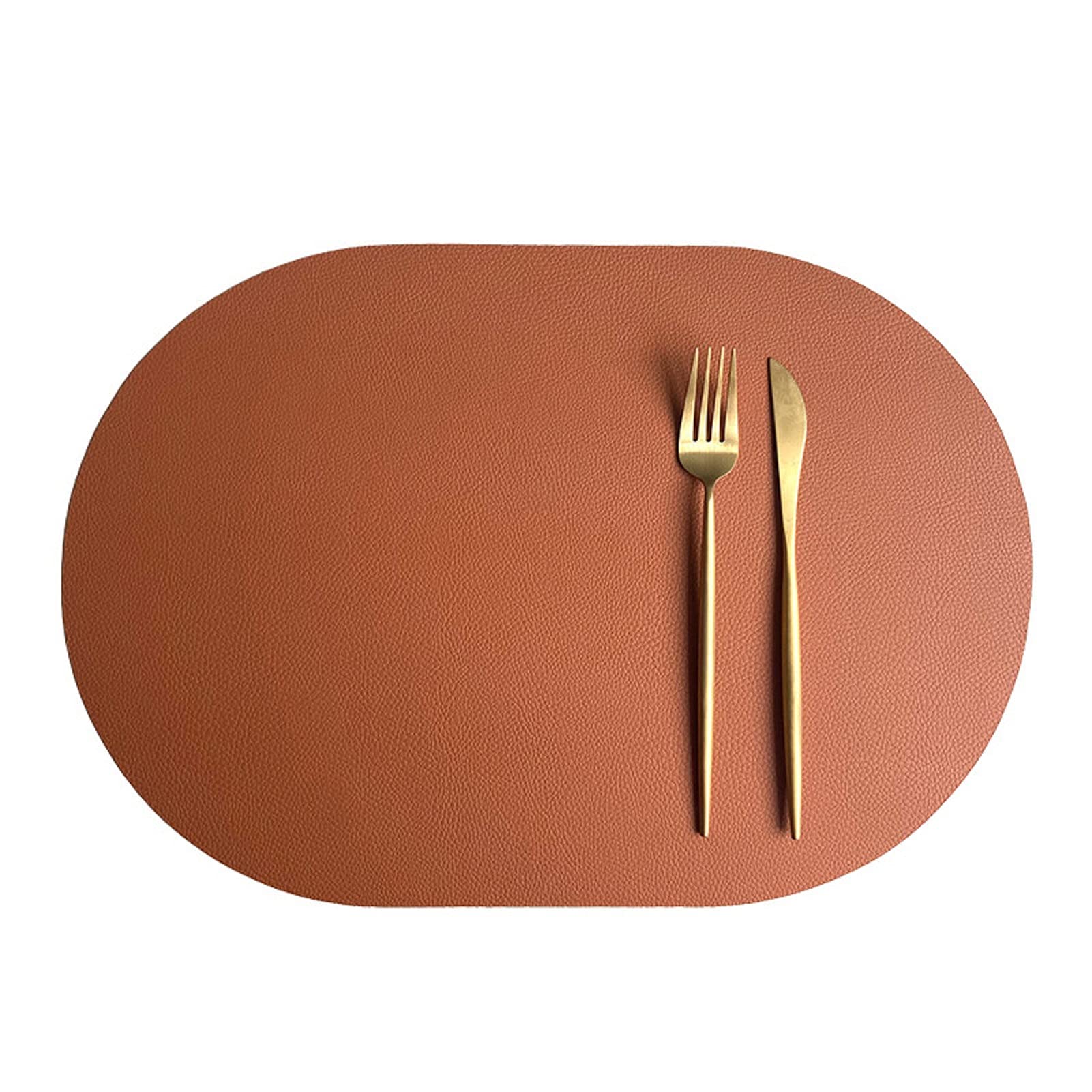 Oval Tischsets Abwischbar, Leder Kunstleder Platzset Zweifarbig Wasserdicht Platzdecken mit Untersetzer ür Hause Küche Restaurant (Braun/Schwarz,4 Stück)