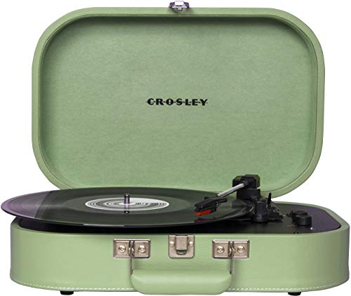 Crosley Discovery Vintage Bluetooth 3-Gang-Koffer-Drehteller mit Riemen, Seafoam