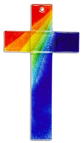 MaMeMi Glaskreuz Regenbogen blau * 20 x 11 cm *