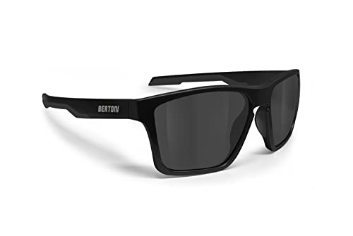BERTONI Sport Polarisierte Sonnenbrille für Herren Damen in TR90 100% UV Block mod. Fulvio (Matt Schwarz - Polarisierte Grau Linsen)