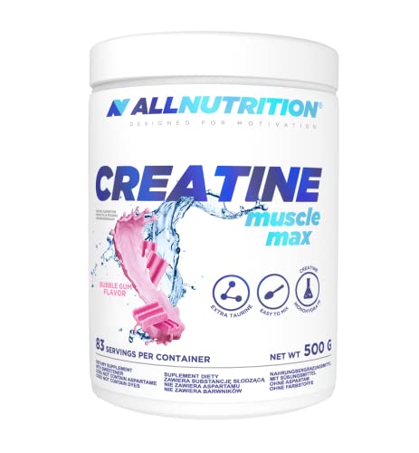 ALLNUTRITION Creatine Muscle Max Supplements Muskelaufbau - Creatin Monohydrat mit Taurin - Leistungssteigerung und Muskelaufbau - ohne Zuckerzusatz - Keratin Pulver Fitness 500g - BUBBLE GUM