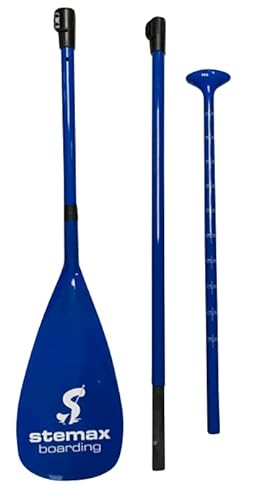 Stemax Carbon-/Fiberglas 3-teilig verstellbares SUP Paddel für SUP-Board Surfboard Stand up Paddle (Farbe: Blau)