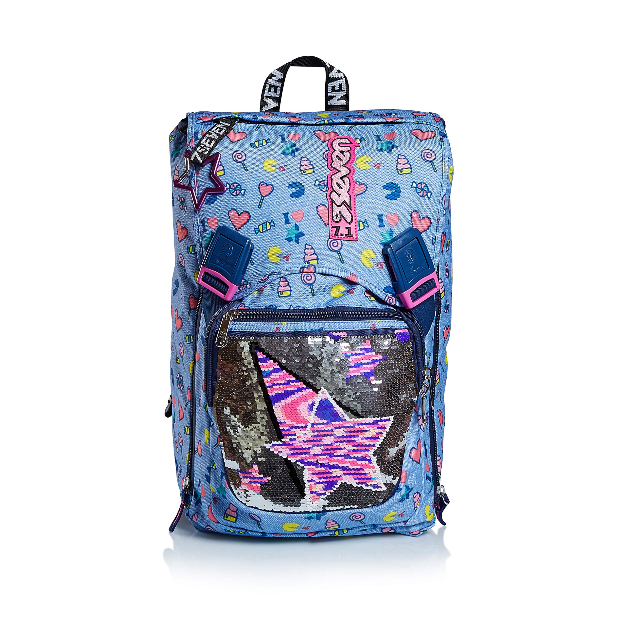 RUCKSACK SEVEN STARRY RAINBOW Backpack für Schule, Uni & Freizeit, Erweiterbarer Schulranzen, Geräumige Schultasche für Teenager, Mädchen und Jungen, Extra Platz, blau