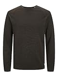 Herren Jack & Jones Strickpullover | Rundhals Basic Langarm Sweater | Baumwolle Shirt JJEHILL, Farben:Dunkelbraun, Größe Pullover:XL