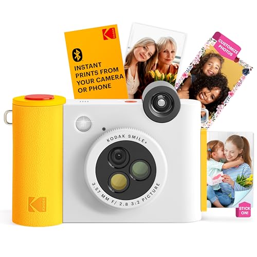 KODAK Smile+ kabellose Digitale Sofortbildkamera mit effektveränderndem Objektiv, 2x3-Zoll Zink-Fotodrucken mit Selbstklebender Rückseite, kompatibel mit iOS- und Android-Geräten – Weiß